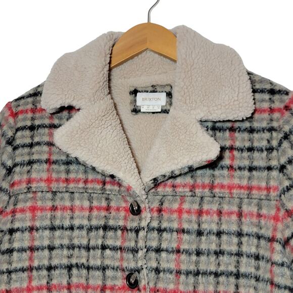 Brixton Nouvelle Plaid Sherpa Peacoat Red Black Vanilla Cozy Fall Winter Chic M - Picture 3 of 16